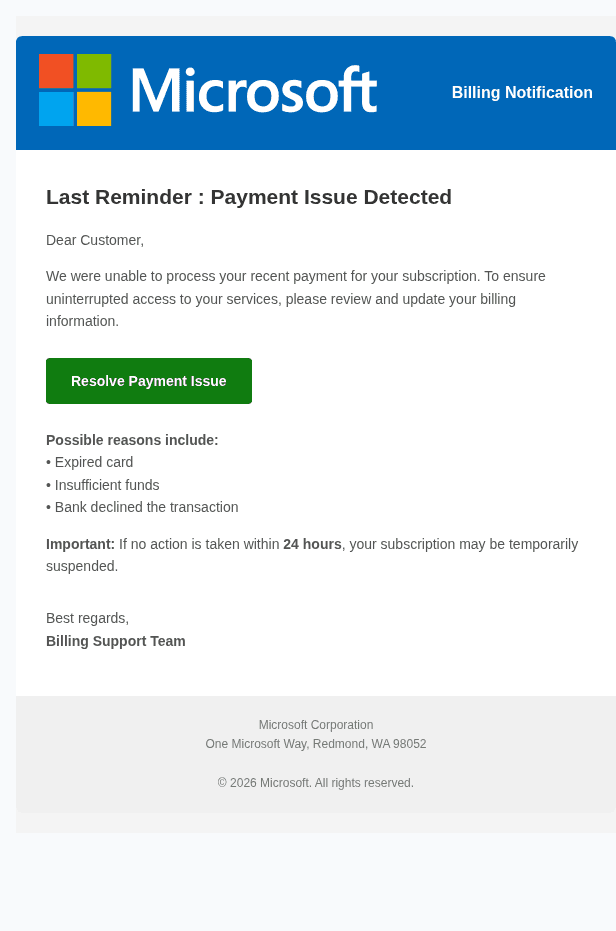 マイクロソフトを装ったフィッシングメールのスクリーンショット(件名:○○ – ○○ 365)